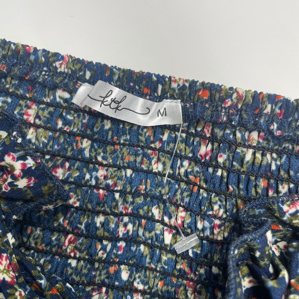 KTKK Inc Navy Ditsy Floral Milkmaid Mini Dress Puff Sleeve Smocked Back Fairy M - Picture 4 of 7
